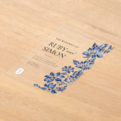 Elegant Blue Floral Vintage Wedding アクリル招待状 (レイダウン)