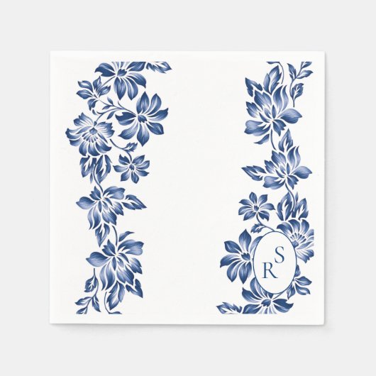 Elegant Blue Floral Vintage Wedding  スタンダードカクテルナプキン (正面)