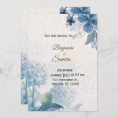 Elegant Blue Floral Watercolor Wedding Invitation  招待状 (正面/裏面)
