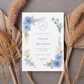 Elegant Blue Floral Watercolor Wedding Invitation 招待状