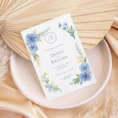 Elegant Blue Floral Watercolor Wedding Invitation 招待状