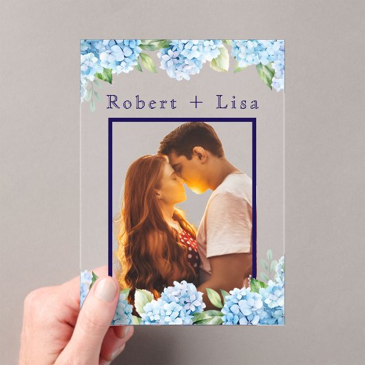 Elegant Blue Floral Wedding  アクリル招待状 (インサイチュ (ポータブル))