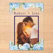 Elegant Blue Floral Wedding  アクリル招待状 (正面)