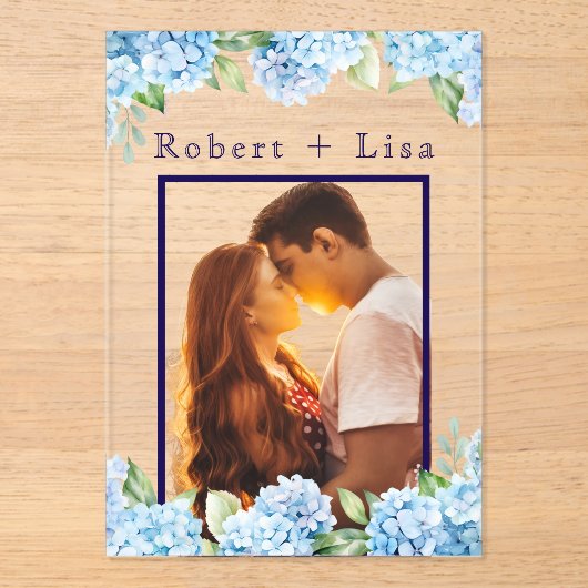 Elegant Blue Floral Wedding  アクリル招待状 (正面)