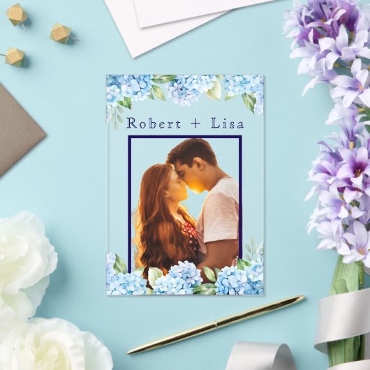 Elegant Blue Floral Wedding  アクリル招待状 (インサイチュ (ウェディング))