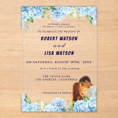 Elegant Blue Floral Wedding  アクリル招待状 (正面)