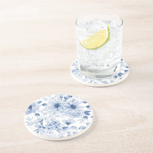 Elegant Blue Floral Wedding コースター (側面)