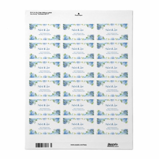 Elegant Blue Floral Wedding  ラベル (フルシート)