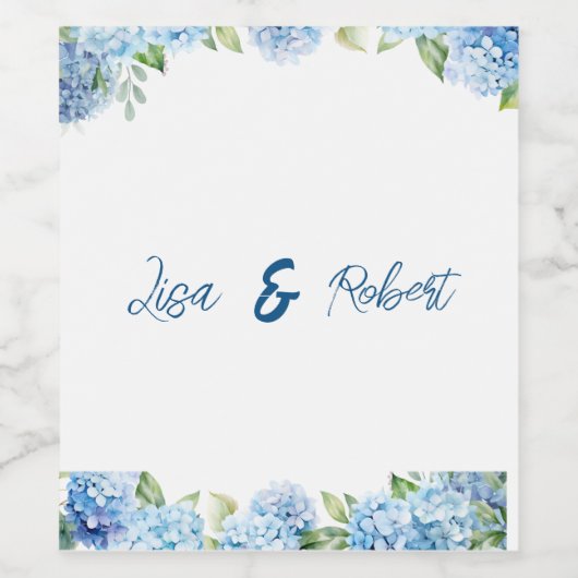 Elegant Blue Floral Wedding  ワインラベル (シングルラベル)