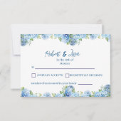 Elegant Blue Floral Wedding  出欠カード (正面)