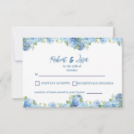 Elegant Blue Floral Wedding  出欠カード
