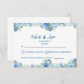 Elegant Blue Floral Wedding  出欠カード (正面/裏面)