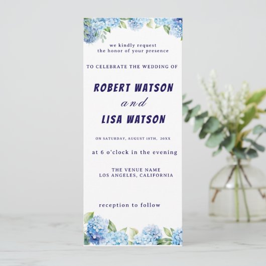 Elegant Blue Floral Wedding  招待状 (スタンド正面)