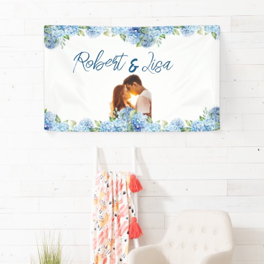 Elegant Blue Floral Wedding  横断幕 (インサイチュ)