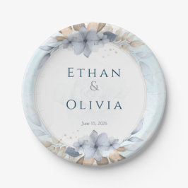 Elegant Blue Floral Wedding Decorative Plate | Per ペーパープレート