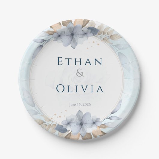 Elegant Blue Floral Wedding Decorative Plate | Per ペーパープレート (正面)