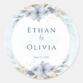 Elegant Blue Floral Wedding Decorative Plate | Per ラウンドシール (正面)
