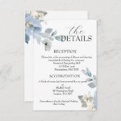 Elegant Blue Floral Wedding Details Enclosure Card エンクロージャーカード (正面/裏面)