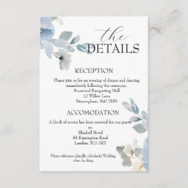 Elegant Blue Floral Wedding Details Enclosure Card エンクロージャーカード