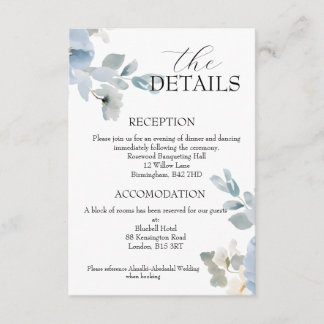 Elegant Blue Floral Wedding Details Enclosure Card エンクロージャーカード