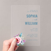 Elegant Blue Floral Wedding Invitation アクリル招待状 (インサイチュ (ポータブル))