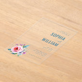 Elegant Blue Floral Wedding Invitation アクリル招待状 (レイダウン)
