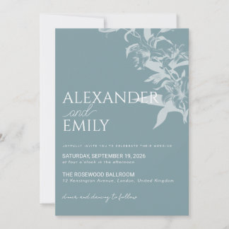 Elegant Blue Floral Wedding Invitation 招待状
