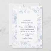 Elegant Blue Floral Wedding Invitation 招待状 (正面)
