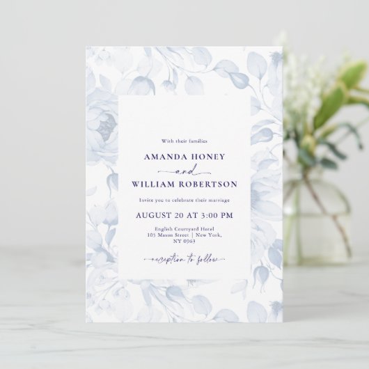 Elegant Blue Floral Wedding Invitation 招待状 (スタンド正面)