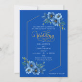 Elegant Blue Floral Wedding Invitation 招待状 (正面)