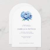 Elegant Blue Floral Wedding Invitation 招待状 (正面/裏面)