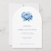 Elegant Blue Floral Wedding Invitation 招待状 (正面)
