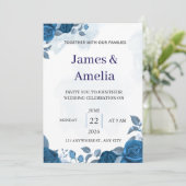 Elegant Blue Floral Wedding Invitation 招待状 (スタンド正面)