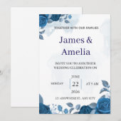 Elegant Blue Floral Wedding Invitation 招待状 (正面/裏面)