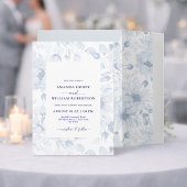 Elegant Blue Floral Wedding Invitation 招待状