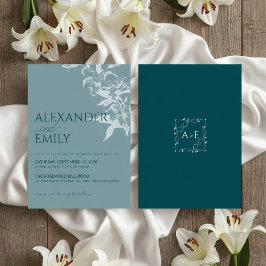 Elegant Blue Floral Wedding Invitation 招待状