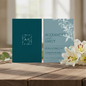 Elegant Blue Floral Wedding Invitation 招待状