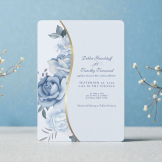 Elegant Blue Floral Wedding Invitation  招待状
