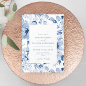 Elegant Blue Floral Wedding Invitation 招待状