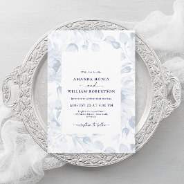 Elegant Blue Floral Wedding Invitation 招待状