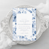 Elegant Blue Floral Wedding Invitation 招待状