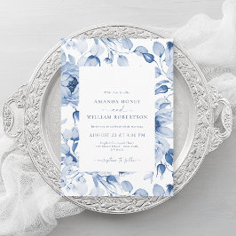 Elegant Blue Floral Wedding Invitation 招待状