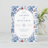 Elegant Blue Floral Wedding Invitation 招待状 (スタンド正面)