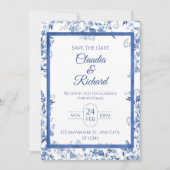 Elegant Blue Floral Wedding Invitation  招待状 (正面)