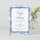 Elegant Blue Floral Wedding Invitation  招待状 (スタンド正面)