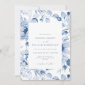 Elegant Blue Floral Wedding Invitation 招待状 (正面)