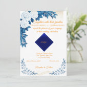 Elegant Blue Floral Wedding Invitation on White 招待状 (スタンド正面)