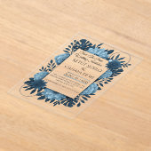 Elegant Blue Floral Wedding Invitation Template   アクリル招待状 (レイダウン)