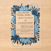  Elegant Blue Floral Wedding Invitation Template   アクリル招待状 (正面)