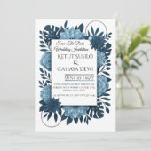  Elegant Blue Floral Wedding Invitation Template   招待状 (スタンド正面)